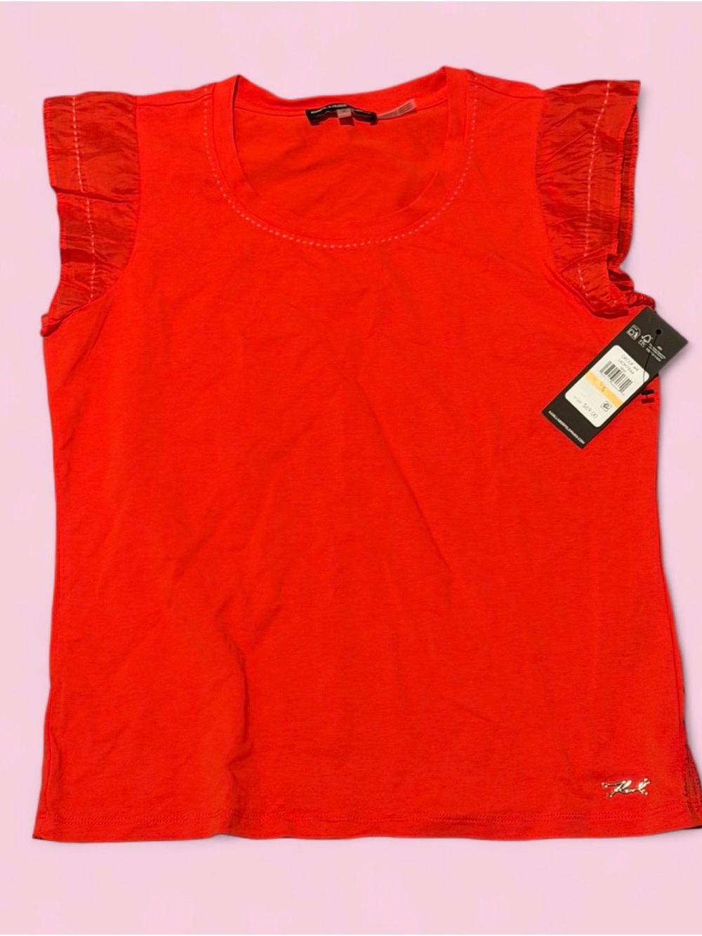Karl Lagerfeld Red Ruffle Sleeve Tank Top